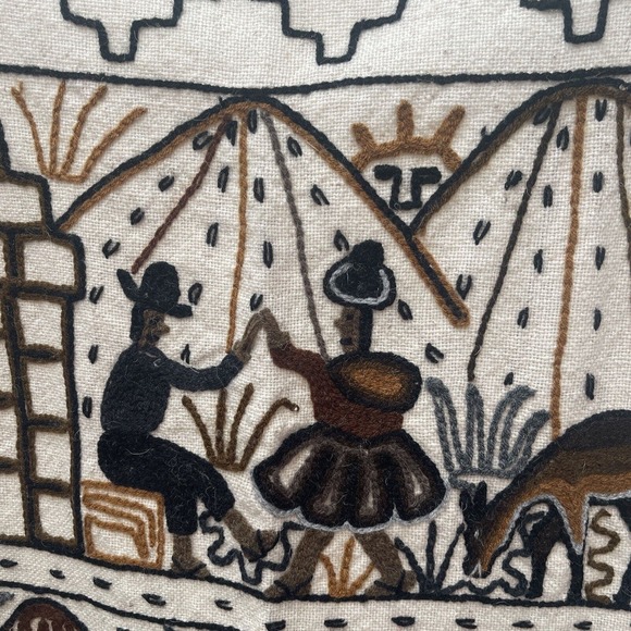 Vintge Peruvian Mayan Aztec Inca Folk‎ Art Embroidered Crewel Work Wall Hanging - Picture 5 of 6